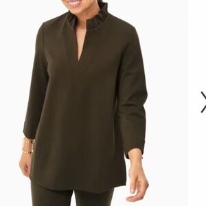 Tuckernuck PLUS Dark Olive Green Ruffle Hicks Ponte Knit Tunic Blouse Size XXL